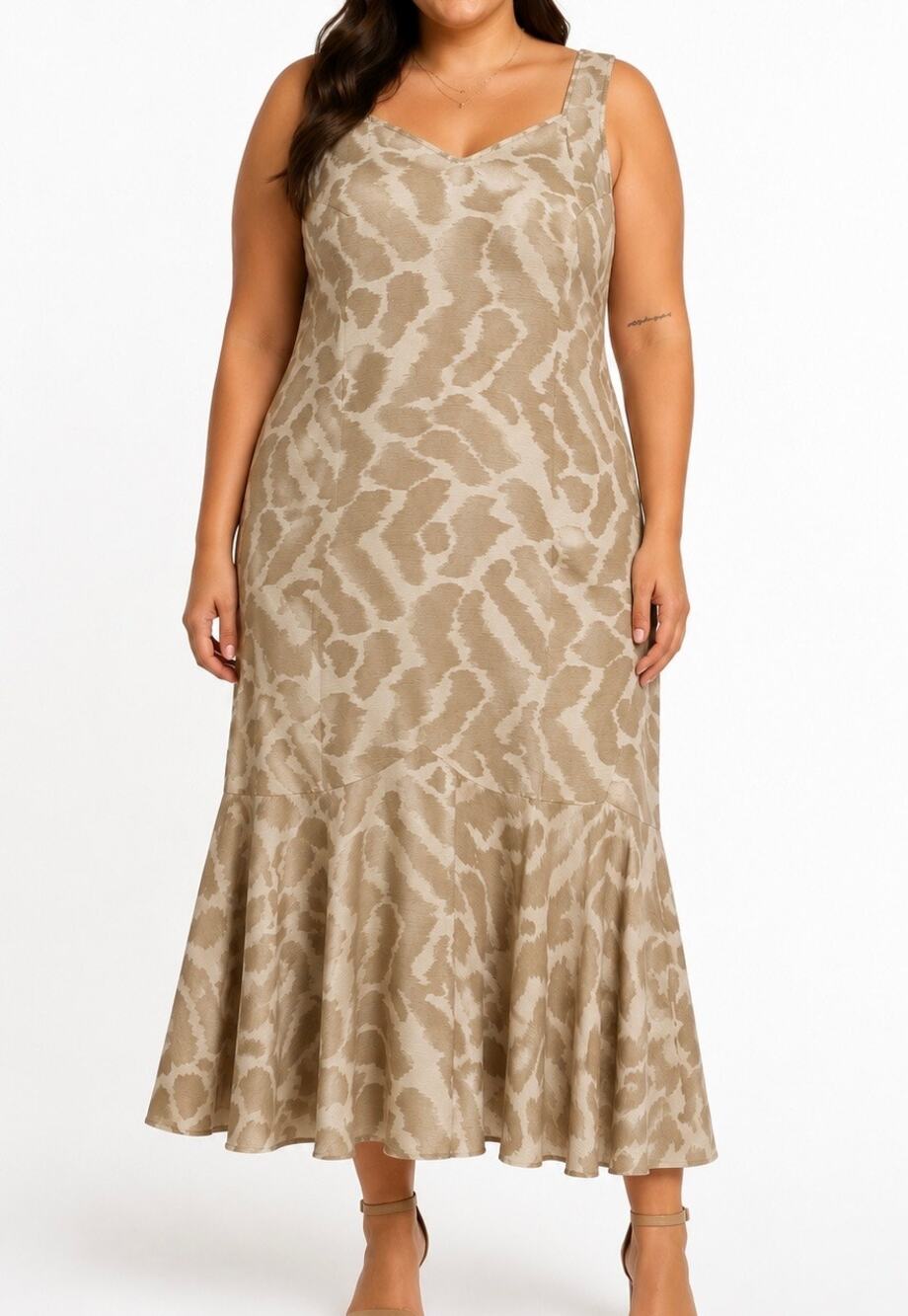 Vintage Becky Smithline Made in USA Neutral Abstract Print Midi Dress Sz 16W